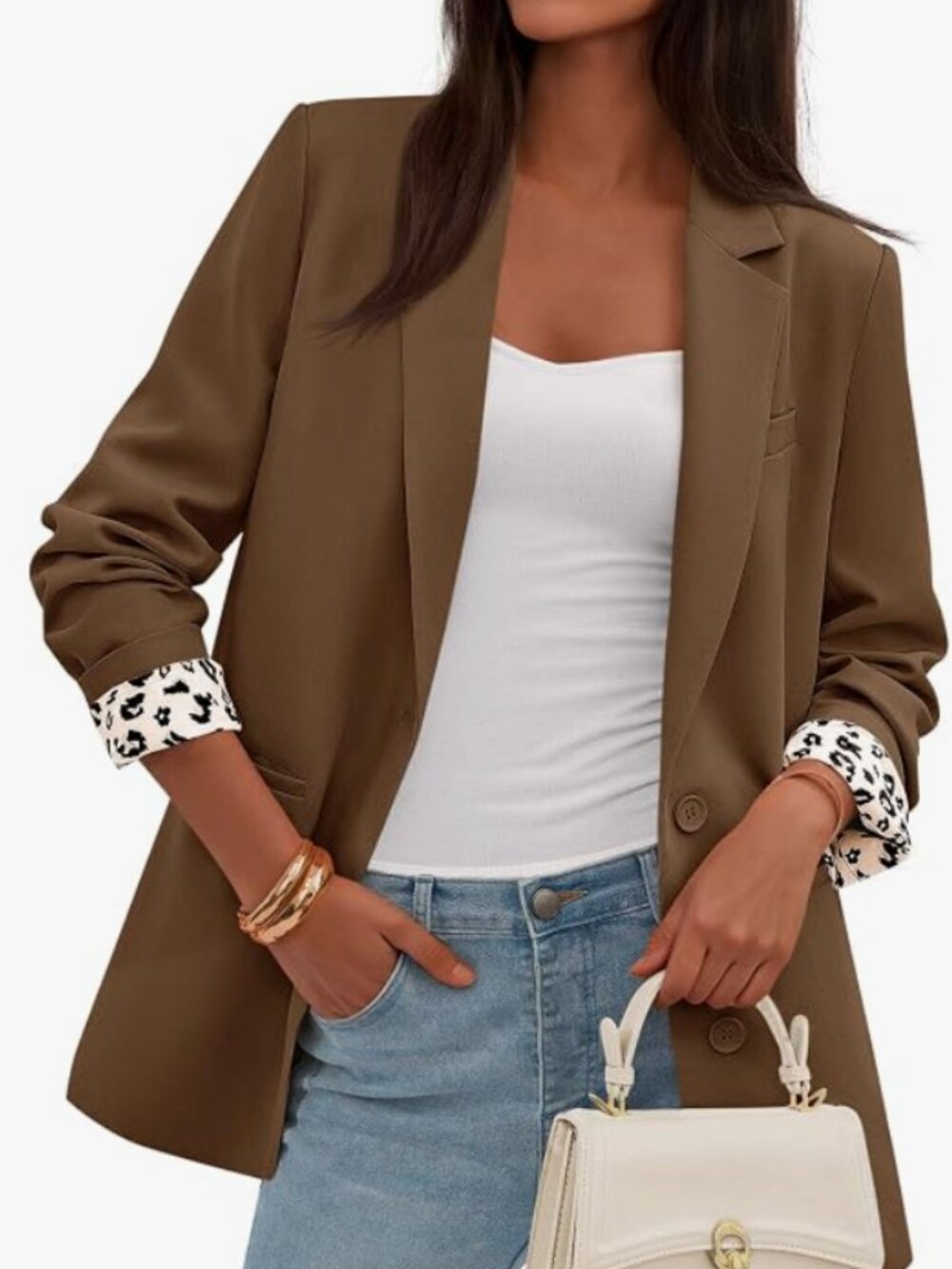 PRETTYGARDEN Womens Open Front Leopard Blazers Suit Jackets- large